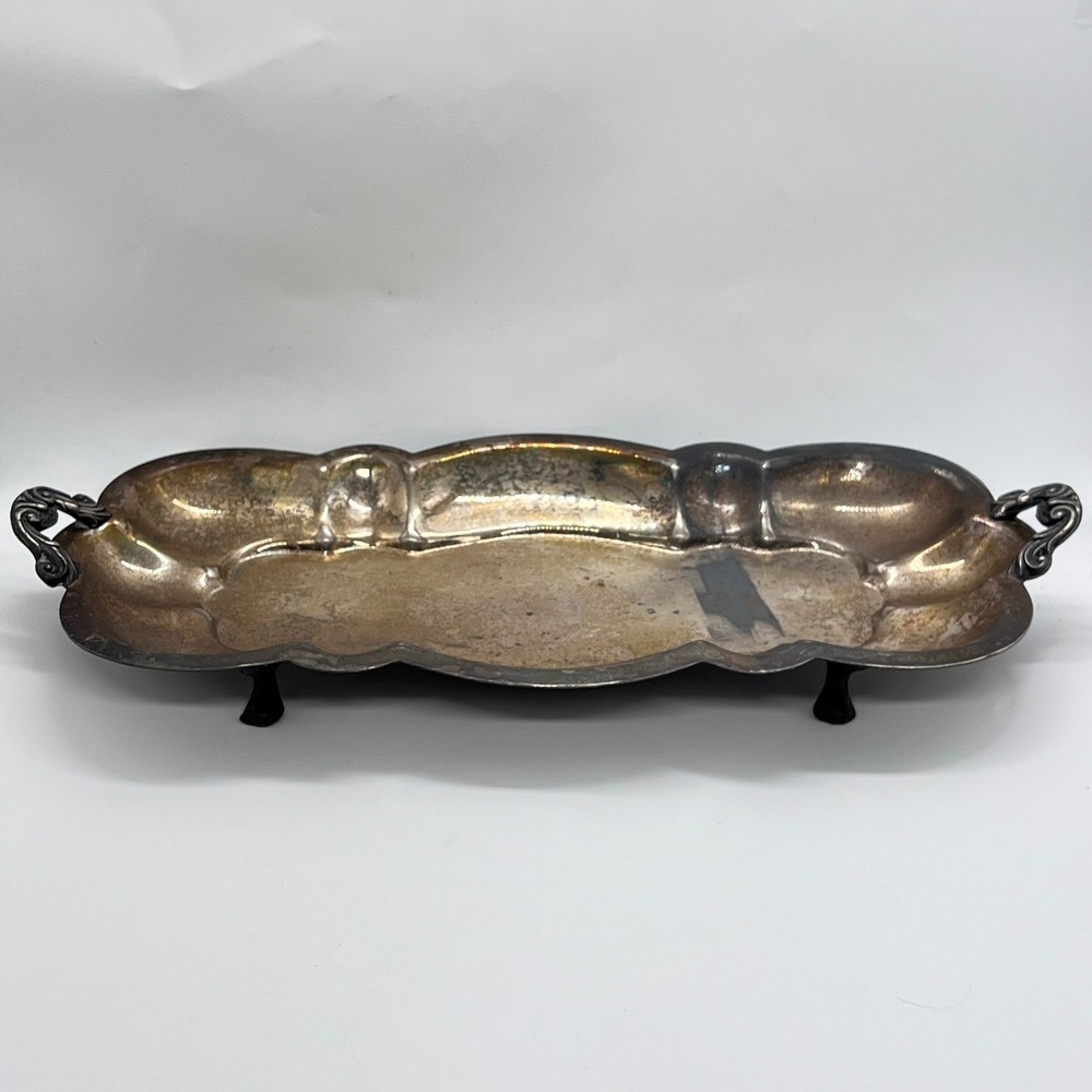 Vintage Silverplate Footed Serving Tray‎ / Dish Unmarked Ornate Antique Style